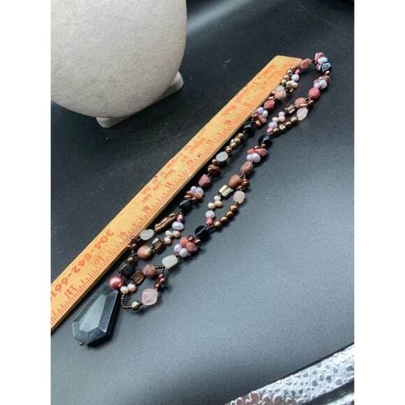 Handcrafted Semi Precious Stones Necklace Earthy Colors Pearls and Stones - Picture 7 of 7